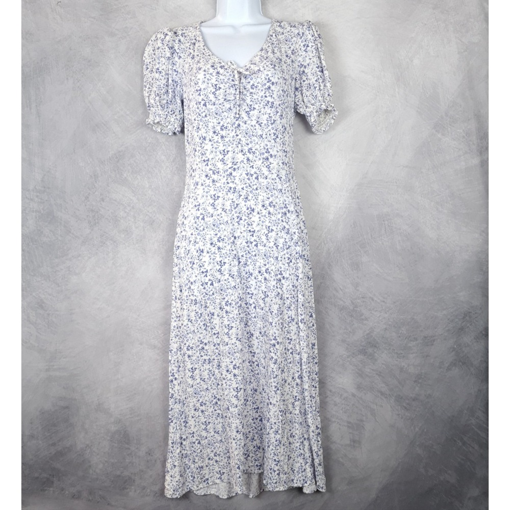 Reformation Dress Womens 6 White Purple Floral Puff Sleeve Maxi Romantic